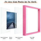 MUYE 10x10 Floating Frame Set of 2,Double Real Glass Square Photo Frame,Display Any Size Photo up to 10x10,Wall Mount or Tabletop Standing,Pink - color: Pink, size: 10x10