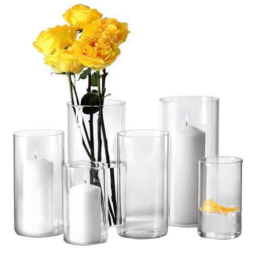 Hurricand Candle Holder 6 PCS, Glass Pillar Candle Holder, Clear Glass Cylinder Candleholder Glass Cylinder Vase for Centerpieces Wedding Party Decoration - color: Clear Glass Candle Holder-6pcs