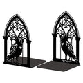 Peacoblue Metal Bookends for Shelves, Modern Decorative Heavy Duty Study Book Support Stoppers for Office, Desk, Shelf, Room 5.3"x4.3"x7.9" Cast Iron Simple Tall Bookends, 1 Pair (Gothic Crow) - style: Gothic Crow