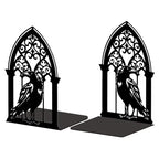 Peacoblue Metal Bookends for Shelves, Modern Decorative Heavy Duty Study Book Support Stoppers for Office, Desk, Shelf, Room 5.3"x4.3"x7.9" Cast Iron Simple Tall Bookends, 1 Pair (Gothic Crow) - style: Gothic Crow