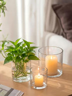 NUPTIO Hurricane Glass Candle Holders: Set of 3 Thick Glass Large Pillar Candle Holder - Clear Vases for Wedding Table Centerpieces Decor