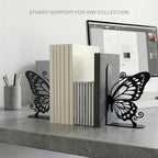 Metal Butterfly Bookends Cute Book Ends for Home Office Decor Bookshelf Decor Accessories Ideal Gift for Book Lovers(Black)