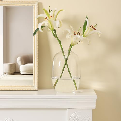 Large Glass Vase, 10 Inches Tall Glass Vases, Clear Glass Vase for Flower, Modern Round Vases for Living Room, Dining Table, Mantle, Shelf, Wedding, Office, Entryway - color: Clear