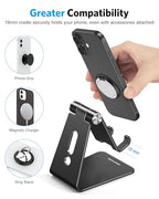 OMOTON Adjustable Cell Phone Stand, C2 Aluminum Desktop Phone Holder Dock Compatible with iPhone 15 14 13 Xs XR 8 Plus 7 6, Samsung Galaxy, Google Pixel, Android Phones, Black - color: Black