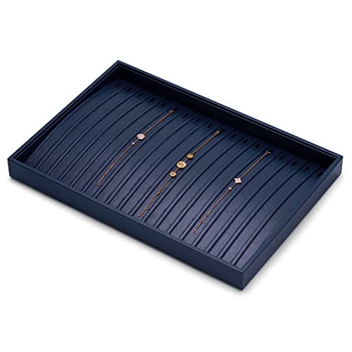 Oirlv Stackable Necklace Pendant Bracelet Organizer Tray Blue Leather Jewelry Drawer Organizer Trays - color: Blue, size: Necklace/Bracelet Tray