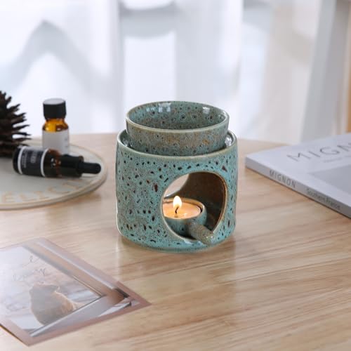 Essential Oil Burner for Scented Oil, Oil Warmer, Tealight Wax Melt Warmer, Candle Diffuser, Tea Light Holder, Green - color: Green