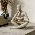 Bookshelf Decor Thinker Statue - Abstract Art Reading Thinker Sculpture Figurine Aesthetic, Modern Home Decoration for Living Room Office Shelves Coffee Table Desk Decor(Beige)