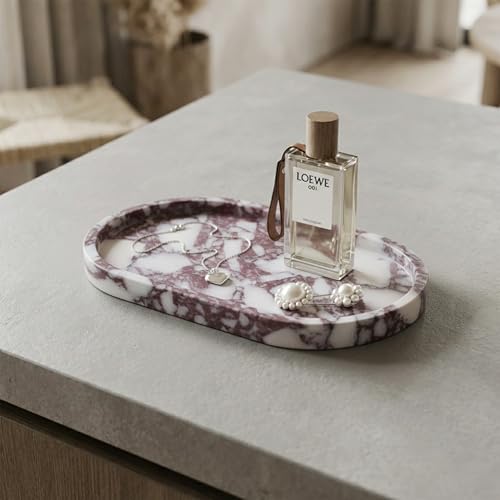 Natural Marble Tray, 9.8"x5.9" Vanity Decorative Tray for Countertop Organizer, Catchall Tray for Perfume, Candles, Jewelry Dish - color: Calacatta Purple, size: 9.8" x 5.9" x 0.9"