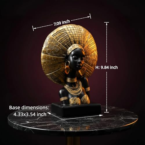 Lescafita African Woman Statue with Gold Sunburst Headdress – Resin Figurine with Tribal Jewelry, Afrocentric Home Decor Accent, Cultural Sculpture Gift for Women - color: 316-gold