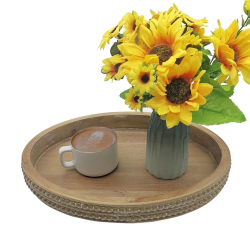 Carah & Cossh Oval Wooden Tray, Modern Decorative Tray 16''x12'', Oval Farmhouse Rustic Serving Tray, Table Centre Tray, Perfect for Storage and Display (Brown) - color: Brown