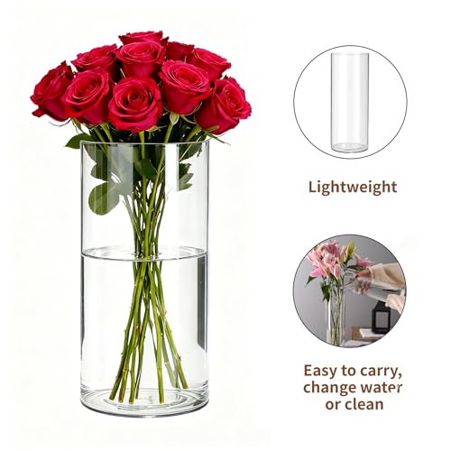 2 Pack Acrylic Cylinder Vases, Non-breakable Vase for Centerpieces, 8,14 inch Tall Clear Flower Vase Bulk Floating Candle Holder for Wedding Table Home Decor - size: 2 Pack(4''W x 8''H & 6''W x 14''H)