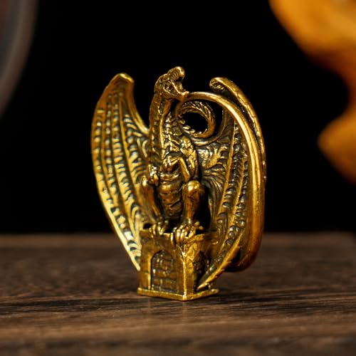 100% Solid Brass Dragon Statue with Massive Spread Wings - Handcrafted Roaring Mythical Beast Sculpture, Vintage Fantasy Decor, Collectible Desk & Bookshelf Centerpiece, Epic Gift for Dragon Lovers - style: Giant Wing