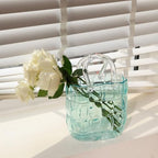 Glass vase - 10.6 inch Handbag-Shaped Woven vase That can be Filled with Water to Serve as a Fish Tank. Customized Gift Box Packaging is Available- Blue - color: Bulging Blue