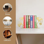 Gold Bookends – Unique Decorative Book Ends with Ginkgo Leaf Design, Cute Bookends for Shelves, Desks, or Libraries for Book Lovers