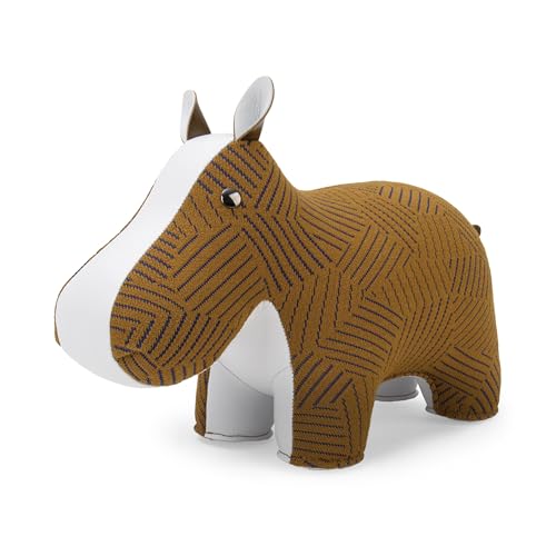 Zuny Artist Edition Hippo Bookend – Kvadrat Razzle Dazzle, Ecofriendly Handmade Leather Single Book Stopper, Decorative Home Decor for Bookshelf Desk, Tan White, 11 x 4.3 x 7.4 - color: Hippo K-razzle Dazzle