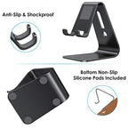 OMOTON Upgraded Aluminum Cell Phone Stand, C1 Durable Cellphone Dock with Protective Pads, Smart Stand Designed for iPhone 17 Air, 16/15/14/13 Pro Max XR XS, iPad mini, Android Phones, Black - color: Black