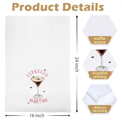 Espresso Martini Kitchen Towels - Martini Gifts Decorative Waffle Dish Towels, Cocktail Themed Gifts Hand Towel, Cocktail Lover Tea Towel, 16 x 24 Inches - color: Martini-04
