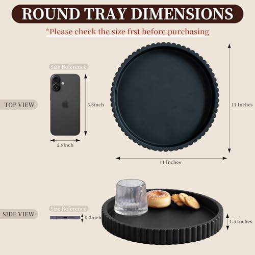 Decorative Tray for Coffee Table, Living Room, Side Table, 11" Black Round Concrete Home Decor Serving Trays for Accent Table, Console Table - color: Black