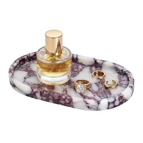 Natural Marble Tray, 9.8"x5.9" Vanity Decorative Tray for Countertop Organizer, Catchall Tray for Perfume, Candles, Jewelry Dish - color: Calacatta Purple, size: 9.8" x 5.9" x 0.9"