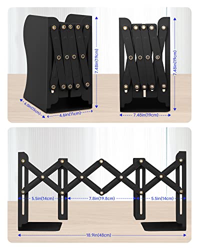 Honagu Adjustable Bookends, Metal Book Ends for Shelves Heavy Book, Desk Magazine File Organizer for Home, Office, Books, Papers, Extends up to 19 inches, for Students,Teachers (Black) - color: Black