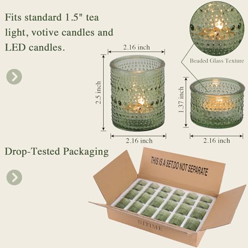 NITIME Green Votive Candle Holders Set of 24, Assorted Heights Polka Dot Tealight Candle Holders for Table Centerpiece, Green Glass Candle Holder Decor for Wedding, Party & Home Decor - color: Green