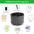 lizimandu Round Leather Art Supply Organizer,Remote Control Holder,360 Degree Spinning,Multi-Functional Pencil Holder,4 Compartments Desktop Stationary Organizer(1-Liuli Black) - color: 1-Liuli Black