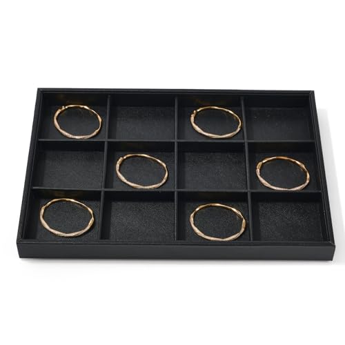 12 Grids PU Leather Jewelry Trays Stackable Jewelry Organizer Trays For Drawer Bracelet Earring Display Watches Brooches Display (Black) - color: Black, size: 12 Grid