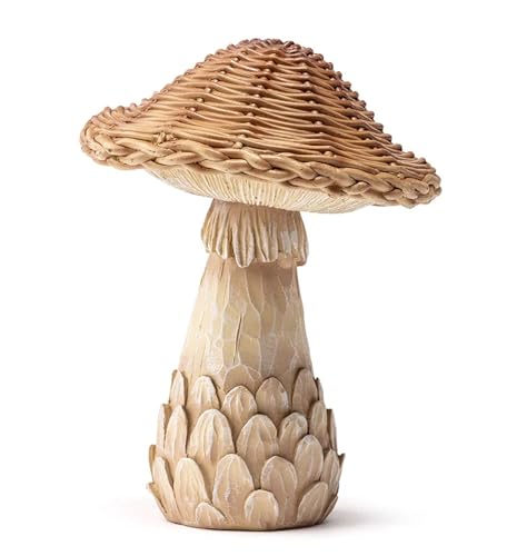 Napco Woven Wicker Cap Mushroom Woodland 7.75 x 6 x 6 inches Tan and Brown Resin Stone Collectible Figurine Statue Sculpture, Indoor Outdoor Garden Décor - style: Single Cap