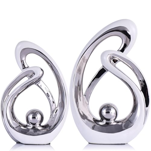 Home Decor Accent,Porcelain Art Mid Century Bookshelf Decorations,Gold Centerpieces for Tables,Abstract Ceramic Statue Sculpture for Coffee Table Mantel Tv Stand Centerpieces (White Silver, Large) - color: White Silver, size: Large