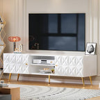 58” TV Stand for 55/60/65 Inch TV, Modern Entertainment Center with Adjustable Shelf, Media Console with Storage Cabinet, TV Console with Gold Legs and Handles for Living Room, Bedroom, White