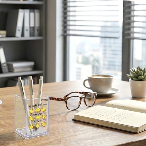 My Ducks Don't Even Know What A Row Is Acrylic Organizer Pencil Pen Holder, Cute Duck Makeup Brush Storage Organizer, Sarcastic Desk Accessories Holder Gifts for Coworker Work Bestie Friend - style: My Ducks