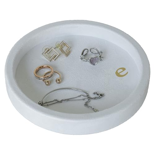 COLLECTIVE HOME - Velvet Jewelry Tray, 6" Monogrammed Jewelry Dish, Smooth Velour Display Dish for Rings, Earrings, Necklaces, Makeup, Personalized Gifts for Women (White-e) - color: White-e