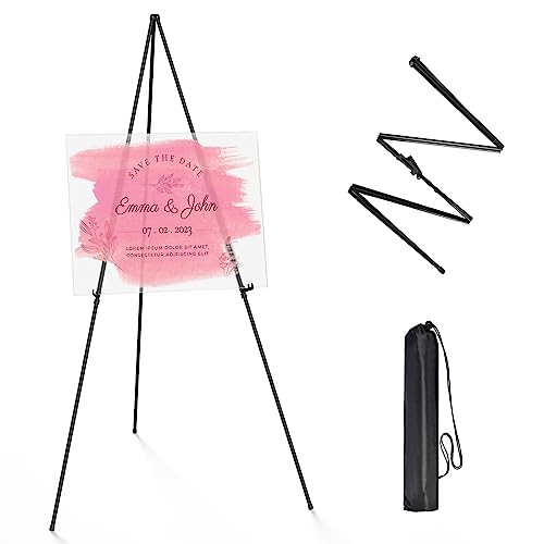 Thicken Display Easel Stand for Wedding - 63" Instant Tripod Collapsible Portable Sturdy Floor Easel - Easy Folding Adjustable Poster Metal Stand for Signs, Display Show, Artist, Art, Painting - Black - style: Black