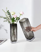 Modern Minimalist Glass Square vase, Crystal Glass vase, vase, Dry vase (Grey) - color: Gray