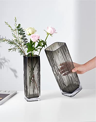 Modern Minimalist Glass Square vase, Crystal Glass vase, vase, Dry vase (Grey) - color: Gray