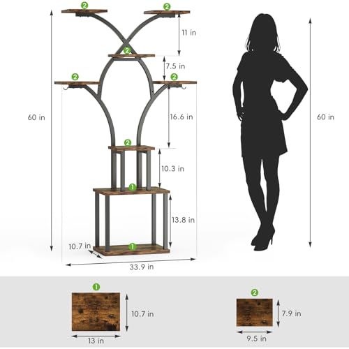 Elbourn Plant Stand Indoor with Grow Lights - 60" Tall Metal Plant Shelf for Multiple Plants, 8 Tiered Corner Plant Stands for Indoor Plants, X - Shaped Decorative Rack for Home, Living Room & Patio Decor (Brown) - color: Brown