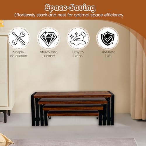 NANXITU 4 Pcs Wood Risers Display Stand, 4 Tier Cupcake Holder with Metal Frame Wooden Risers for Table Display, Perfume Collectibles Organizer Shelf, Tiered Riser for Vendors, Buffet Risers for Food Desserts Party Decor