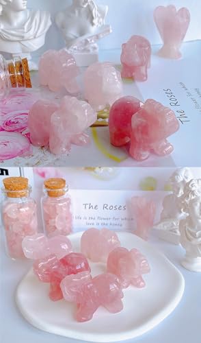 Rose Quartz Elephant Decor Pink Crystals Healing Stones Pocket Figurine Natural Crystal Statue Hand Carved Sculpture Cute Gemstone Energy Home Office Valentine's Day Desk Decoration Gifts for Women - color: A - Pink - Rose Quartz