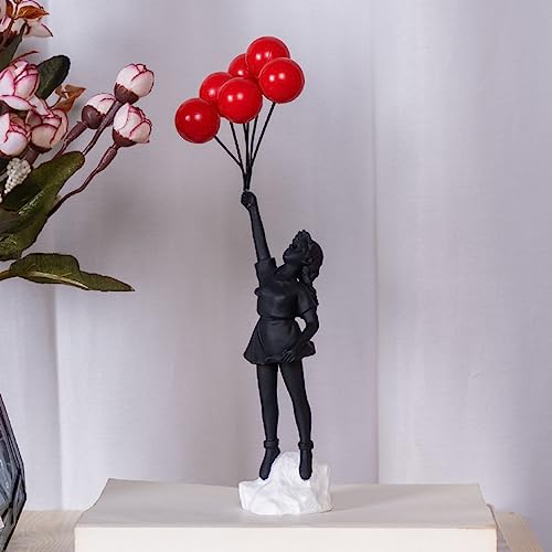 Flying Balloons Girl Statue,Resin Figure Sculpture Crafts Ornament Modern Art Sculptures for Home Decor,Anti-war Theme - style: Modern-6balloon