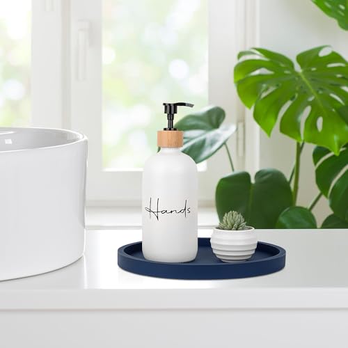 Silicone Bathroom Tray Round Vanity Tray Decorative Soap Holder Kitchen Countertop Organizer Coffee Table Decor for Candle, Perfume, Plant, 9 Inch, Dark Blue - color: Dark Blue, size: 9"