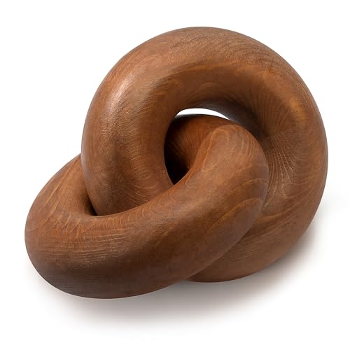 EOSAHR Decorative Pine Wood Knot Decor – Farmhouse 2-Link Wooden Chain Link Decor for Coffee Table, Side Table & Book Shelf – Simple Modern Home Décor Accents for Spaces (Brown) - color: Brown