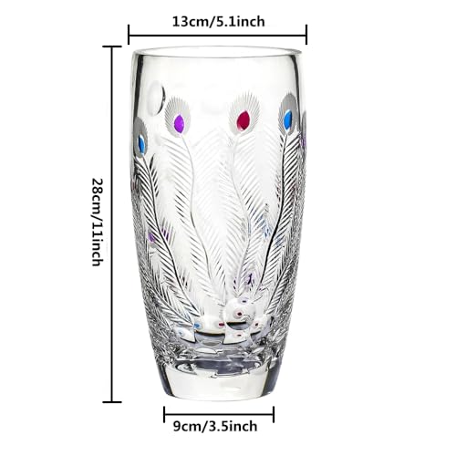Unique Hand Painted Colorful Peacock Shaped Crystal Glass Vase-11 inch Tall. - color: Colorful