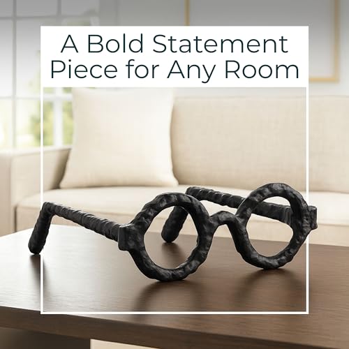Modern Decorative Glasses Sculpture Figurine for Office Shelf Decor - Home and Bathroom Accent for Desk Display - Living Room Ornament Statue for Coffee Table Styling in Spaces - 3", Black - color: Black Round