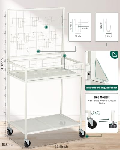 AHOWPD Grid Wall Panels Display Cart - Rolling Heavy Duty Metal Wire Grid Wall Display Stand Rack with 10 Hooks & 10 S Hooks for Craft Shows, Retail Art Fair and Flea Market (White Cart, 1 pc) - color: White Cart