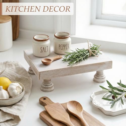 EOSAHR Farmhouse Wooden Riser Display Stand for kitchen Counter Decor : Wood Tray for Display Your Home Decorations and Uniquely Pedestal Stand - Bathroom Counter Tray and Kitchen Decor (Natural Wood) - color: Natural Wood - Paulownia Wood