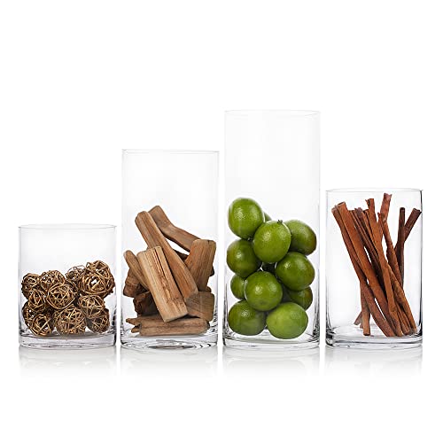Enova Floral Clear Glass Cylinder Vase 5 x 5 Inches Round Flower Vase, Pillar Candle Hurricane Floating Candle Holder Vase, Small Floral Glass Vase for Decoration Home, Wedding Centerpiece (1 Piece) - size: 5W X 5H