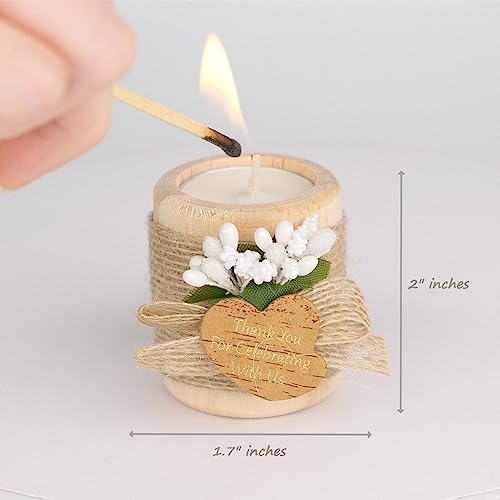 12PCS Wooden Tealight Candle Holders, Wedding Thank You Favors for Guests, Baptism/Bridal Shower Centerpieces for Tables, Wood Cylinder Candle Set for Baby Shower Decorations(Double Heart Tag) - size: 12