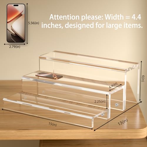 JUESHA 3 Tiers Bar Shelves for Liquor Bottles, 15" Bar Organizer for Countertop, Clear Acrylic Risers Display Racks Stands for Figures Pops Cupcake Perfume Collections (Patent: D1076520S) - color: Clear
