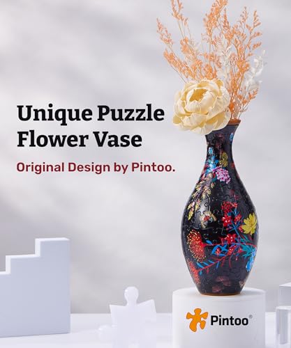 Pintoo 3D Puzzle Vase Unique Flower Vase Made by 160 Curved Plastic Puzzle Pieces House Warming Gift for Flower Arrangements and Home Decoration, for Mom [S1031] (Classic, Elegant Floral Print) - color: Elegant Floral Print, size: classic