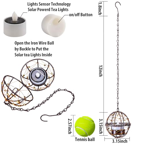 Outdoor Solar Hanging Lanterns Waterproof, Globe Hanging Candle Holder with Flickering Solar Powered Tea Lights, Chargeable Chandelier Light for Backyard Patio Garden Fence Tree Decoration-4Pack